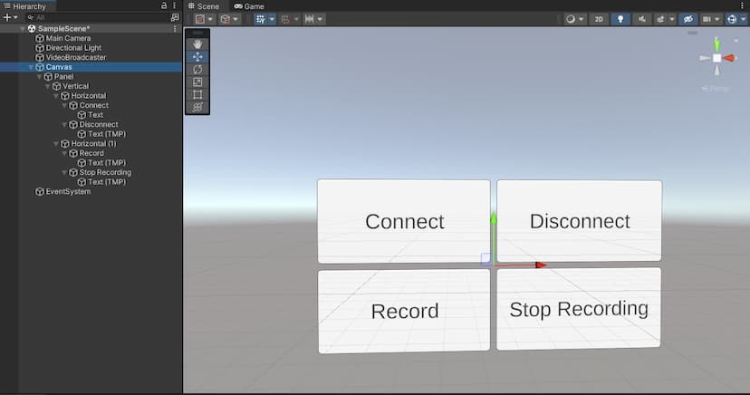 Four new buttons in the unity scene